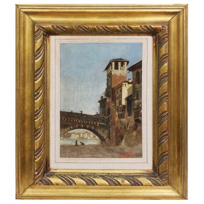 Pittore italiano, Scorcio veronese con Ponte Pietra