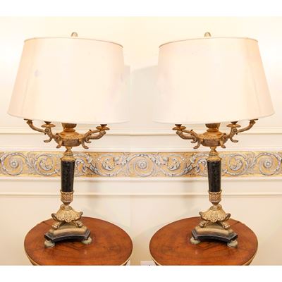 Coppie di Lampade da Tavolo in Marmo e Bronzo