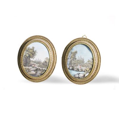 Pittore italiano, Coppia di miniature su avoriolina raffiguranti paesaggi