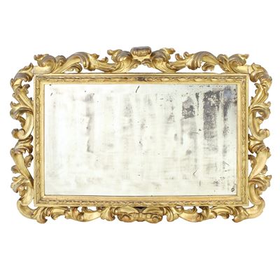Manifattura italiana, Specchiera con cornice in legno intagliato e dorato (gusto barocco), XIX se...