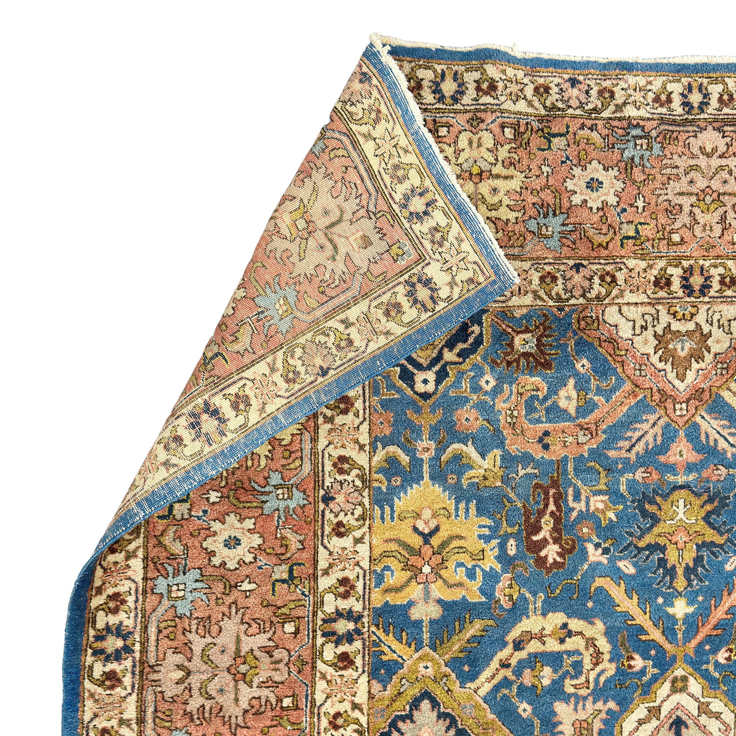 Manifattura persiana, Tappeto persiano fondo blu con bordure rosse, XX secolo