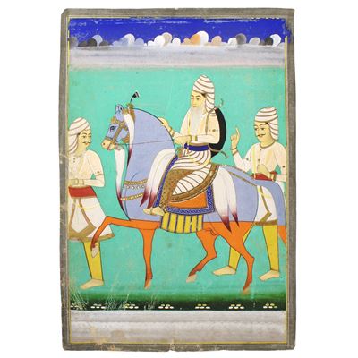 Scuola di Marwar, Figure a cavallo (tempera su cartoncino), XIX secolo