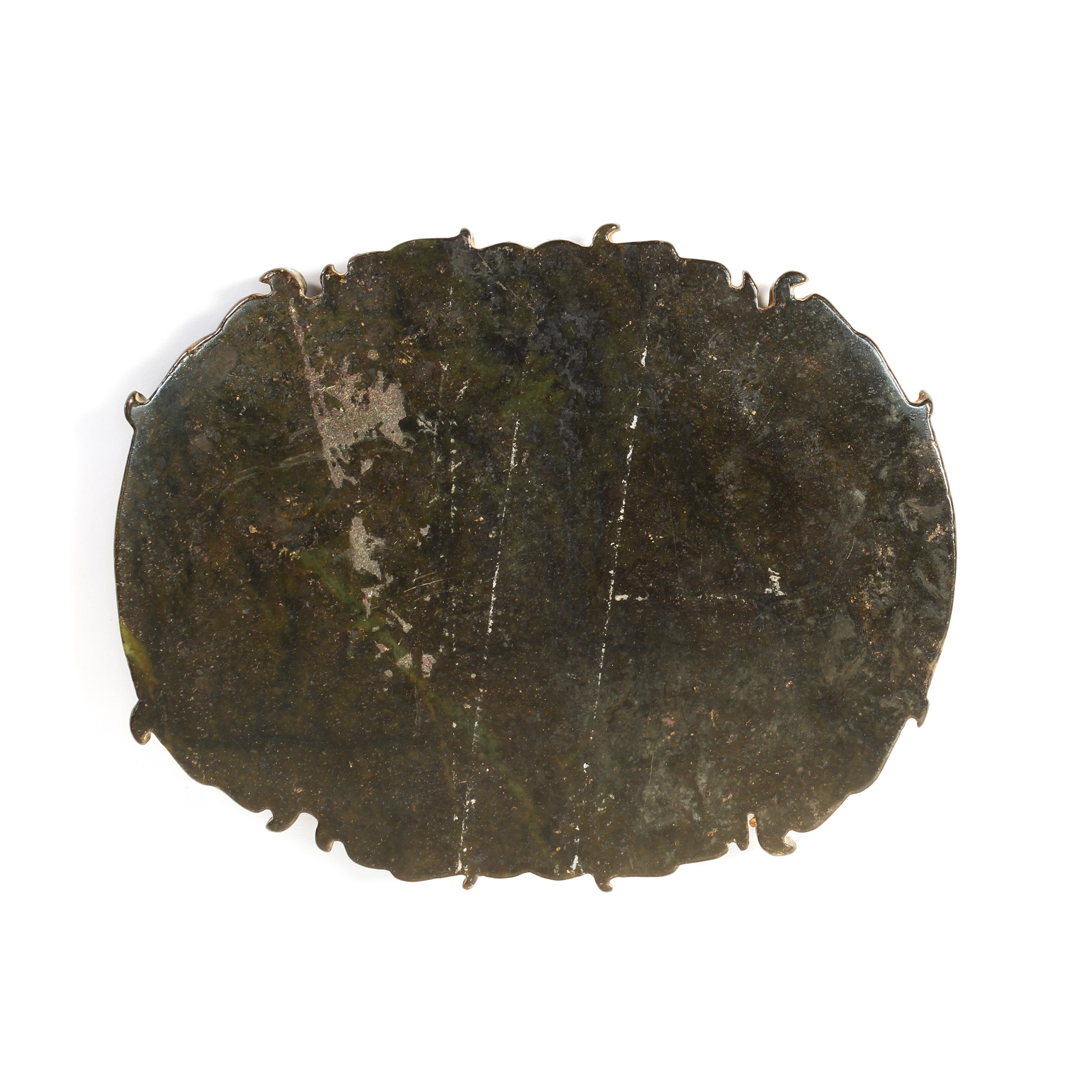 Cina, Qing (XIX sec.), Pietra da inchiostro con coperchio in giada “verde spinacio” per calligraf...