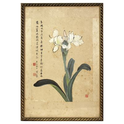 Qinquan, Giglio bianco (pianta di giglio fiorito con poema calligrafico), inchiostro e guache su ...