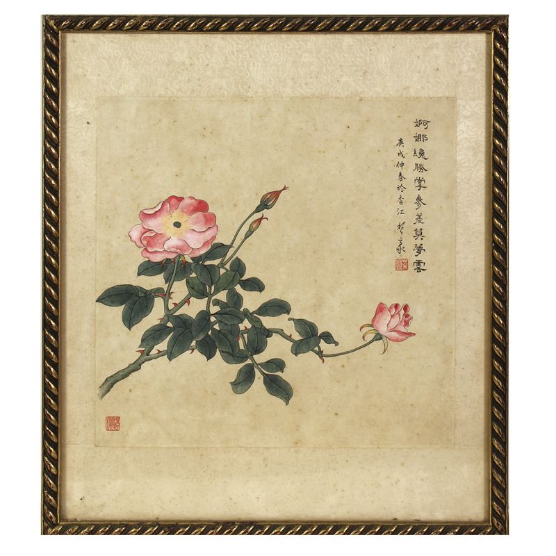 Scuola Cinese, 'Ramo fiorito di rose'  (Cina, Qing, XIX secolo)  - Asta DA UNA COLLEZIONE MILANESE - San Luca Casa d'Aste