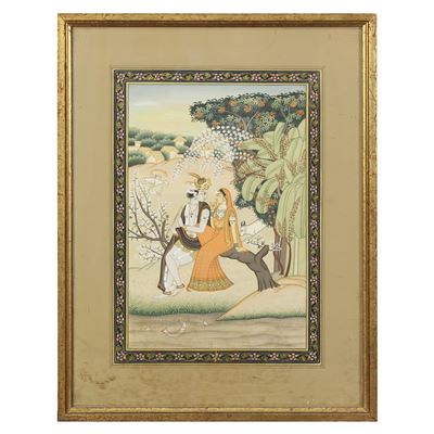 Scuola di Kangra, Radha e Krishna, tempera su carta