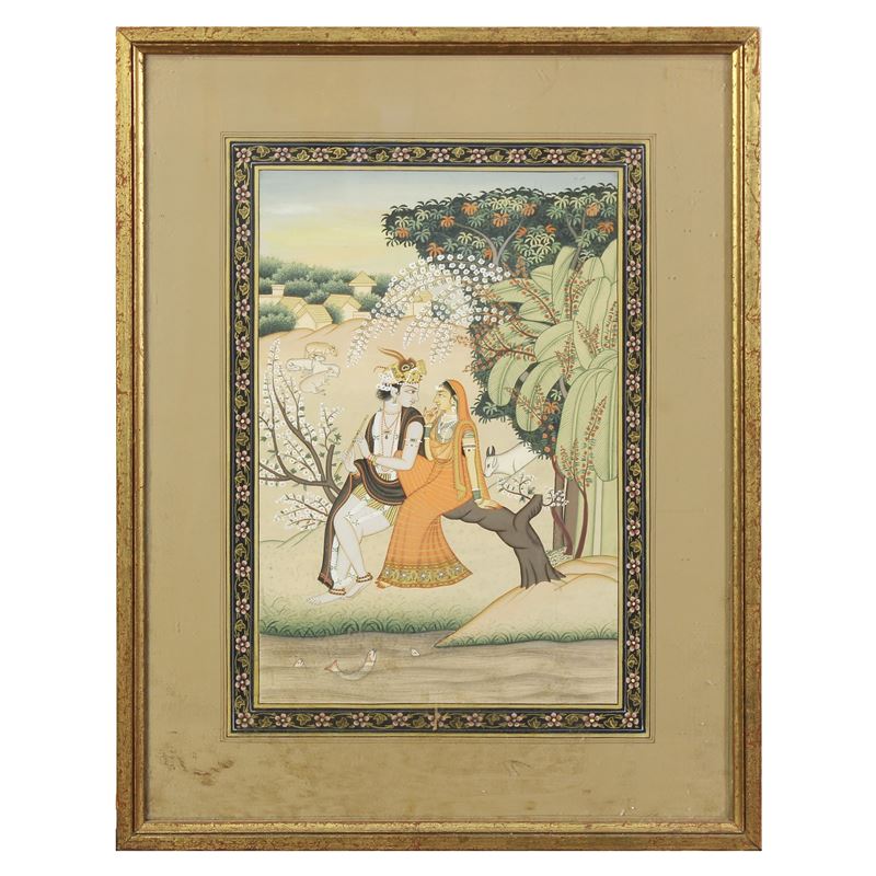 Scuola di Kangra, 'Radha e Krishna'  (India, XX secolo)  - Asta DA UNA COLLEZIONE MILANESE - San Luca Casa d'Aste