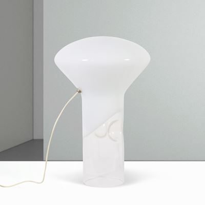 Vistosi, Lampada da tavolo in vetro opalino e vetro trasparente (anni ’70), h. 44 cm