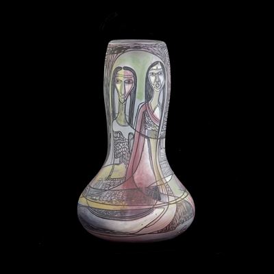 Istituto d’Arte Faenza, Vaso in ceramica policroma con figure femminili stilizzate