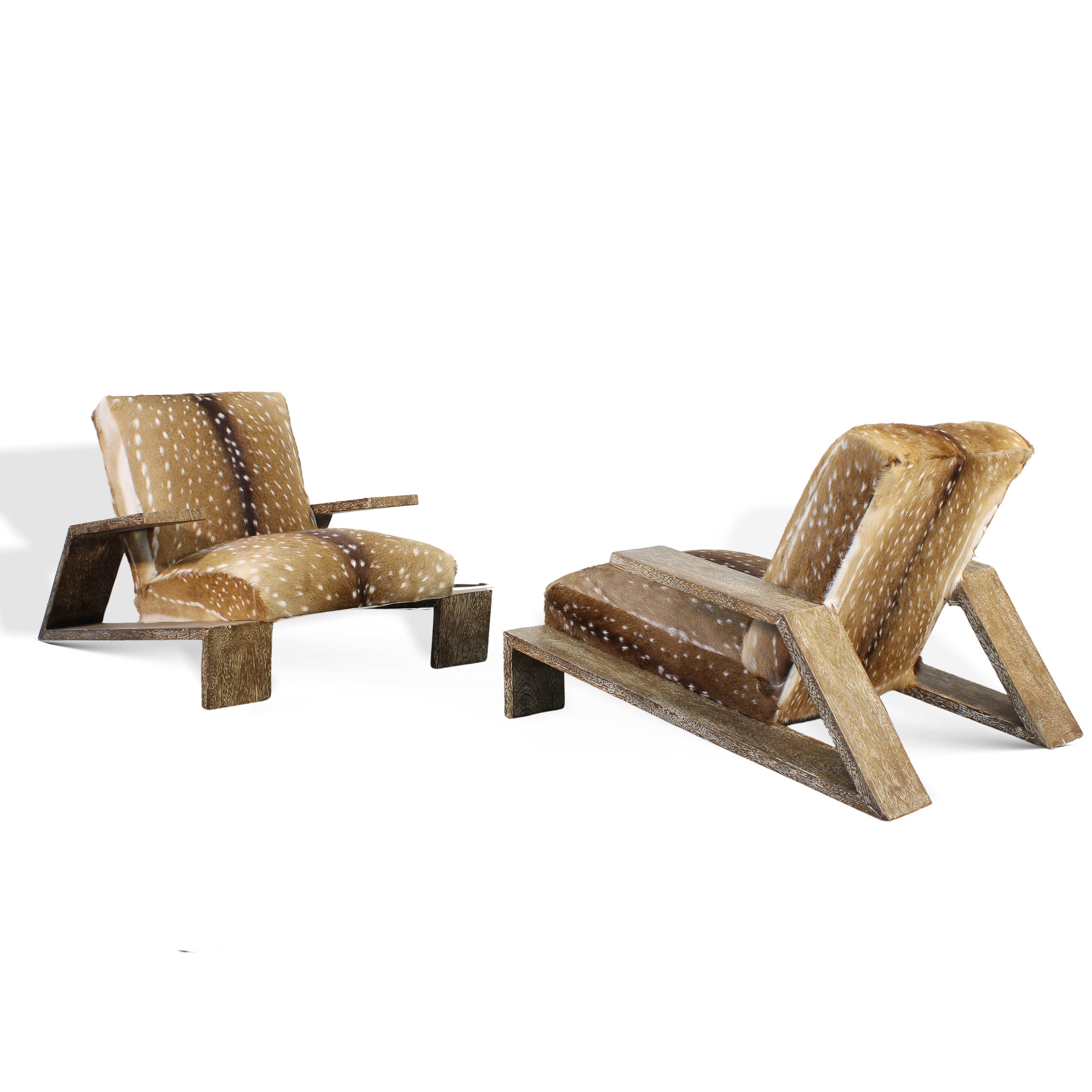 Attribuito a Comte, Coppiadi poltrone modello “Elephant Chairs”, legno e pelle di cavallino