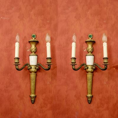 Coppia di Appliques in Bronzo e Marmo