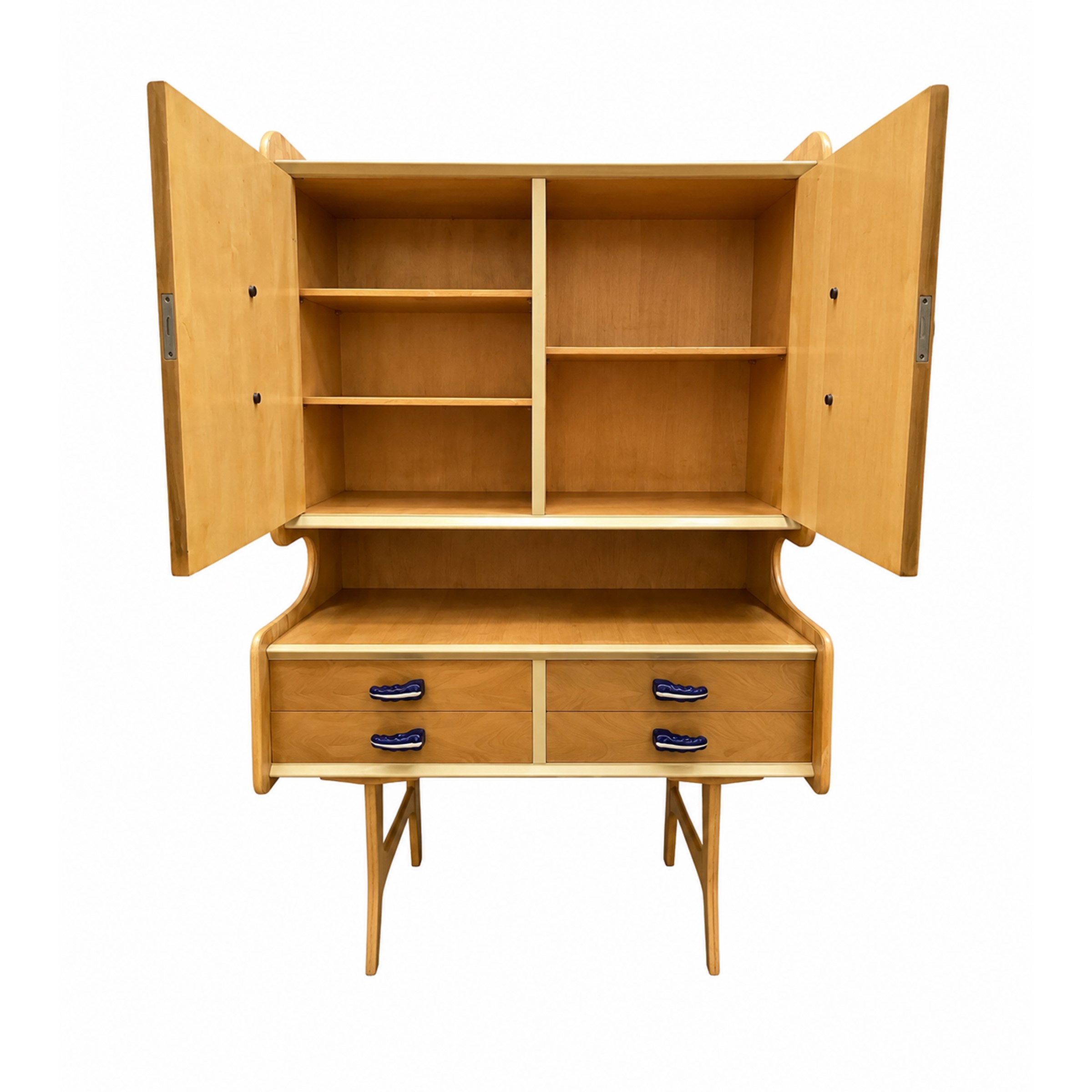 Dassi arredamenti, mobile in legno con maniglie in ceramica (attribuito), anni ’60-’70