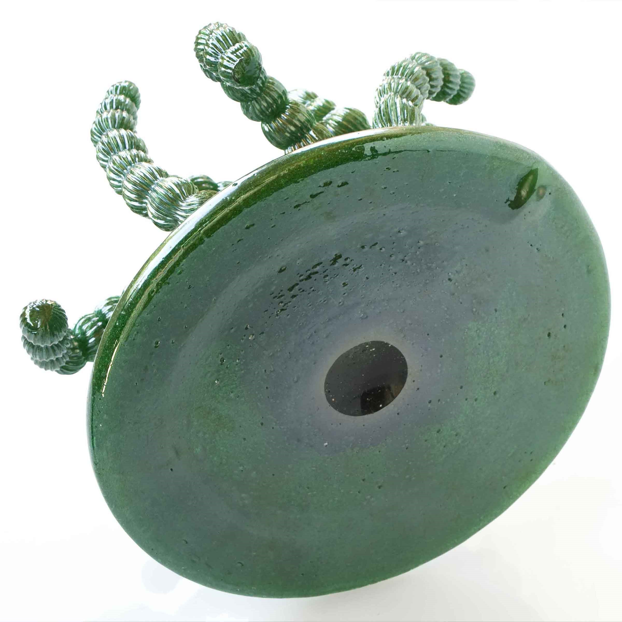 Manifattura di Murano, Pianta grassa in vetro pulegoso verde su piastra rotonda