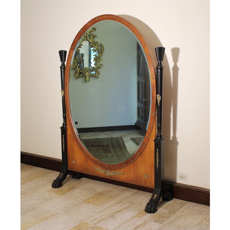 ♦ Psiche in ciliegio e legno ebanizzato  (Italia, XX sec.)  - Asta Gli Arredi di Villa "Le Marchesane" - San Luca Casa d'Aste