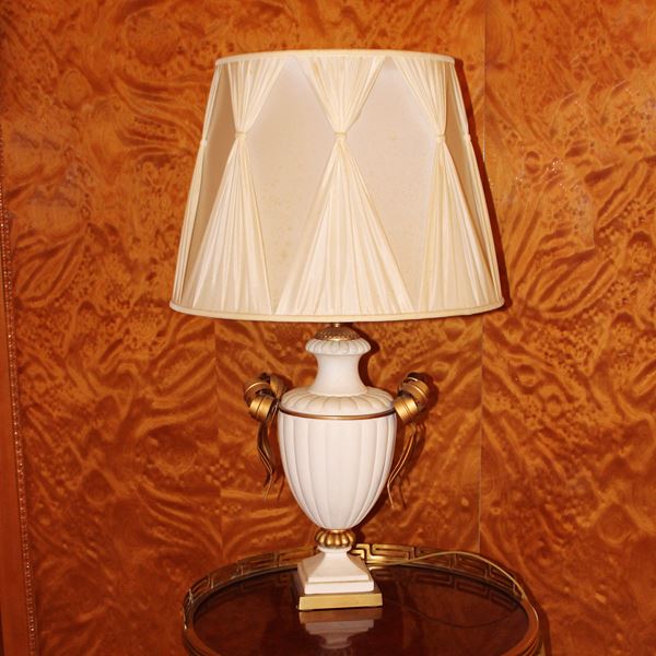 Lampada da tavolo in ceramica e bronzo dorato
