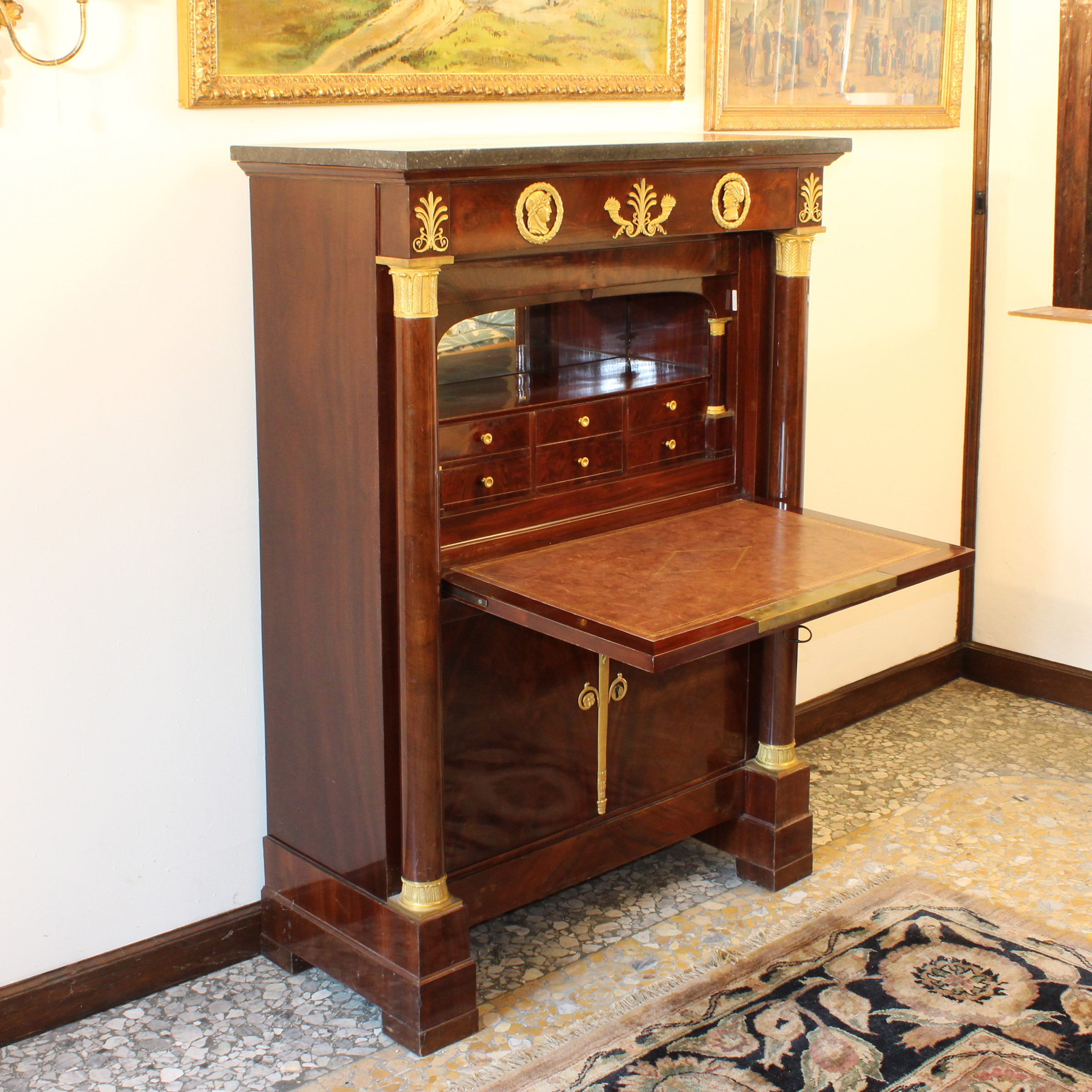 Secretaire Impero in Mogano e Piuma di Mogano