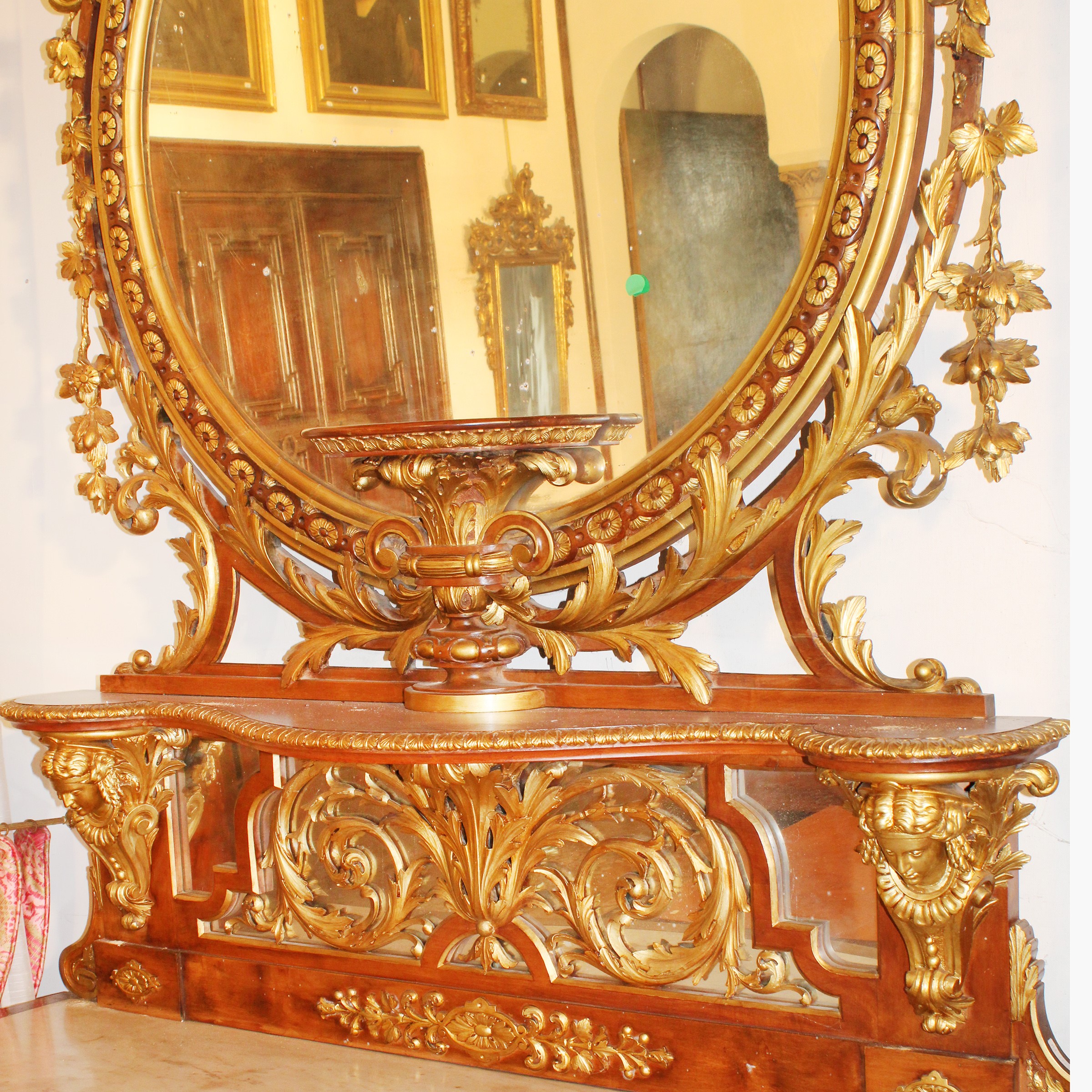 ♦ Mobile Consolle con Specchiera in Legno e Legno Dorato