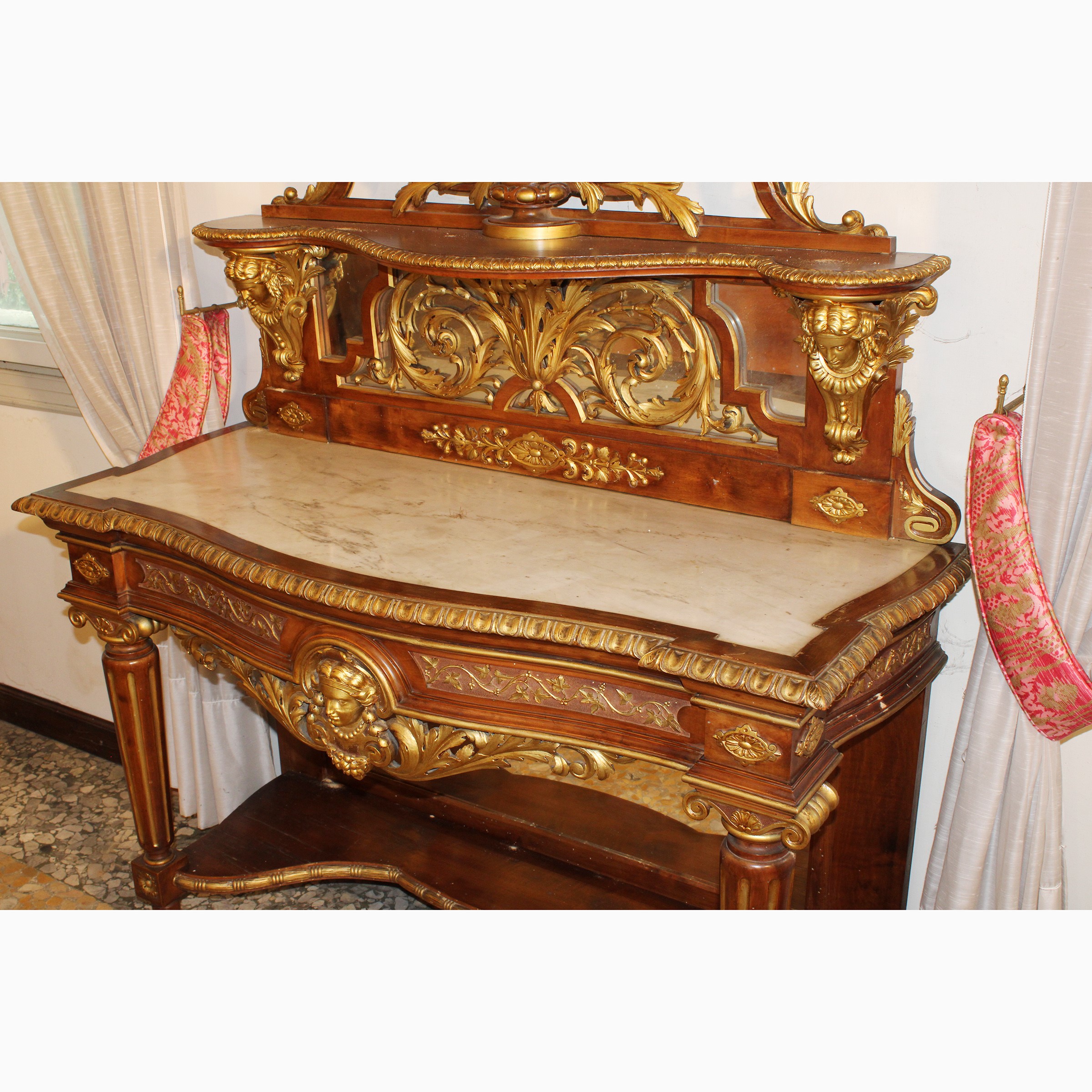 ♦ Mobile Consolle con Specchiera in Legno e Legno Dorato