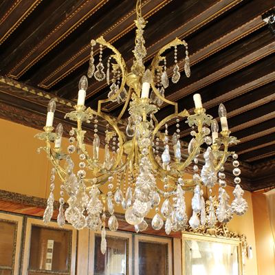 Lampadario in Bronzo Dorato a Dieci Luci