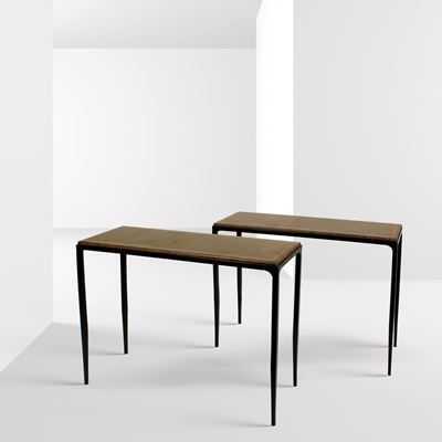 Comte, Consolle in metallo verniciato con piano in pelle, nello stile di, XX secolo