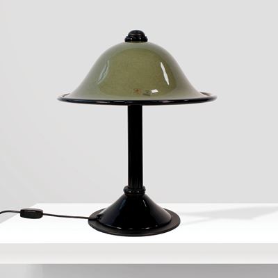 Barovier & Toso, Lampada da tavolo in vetro di Murano con struttura in metallo laccato nero