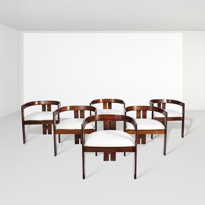 Tobia Scarpa, Sedie modello "Pigreco" (produzione Gavina), legno ed ecopelle, anni '50