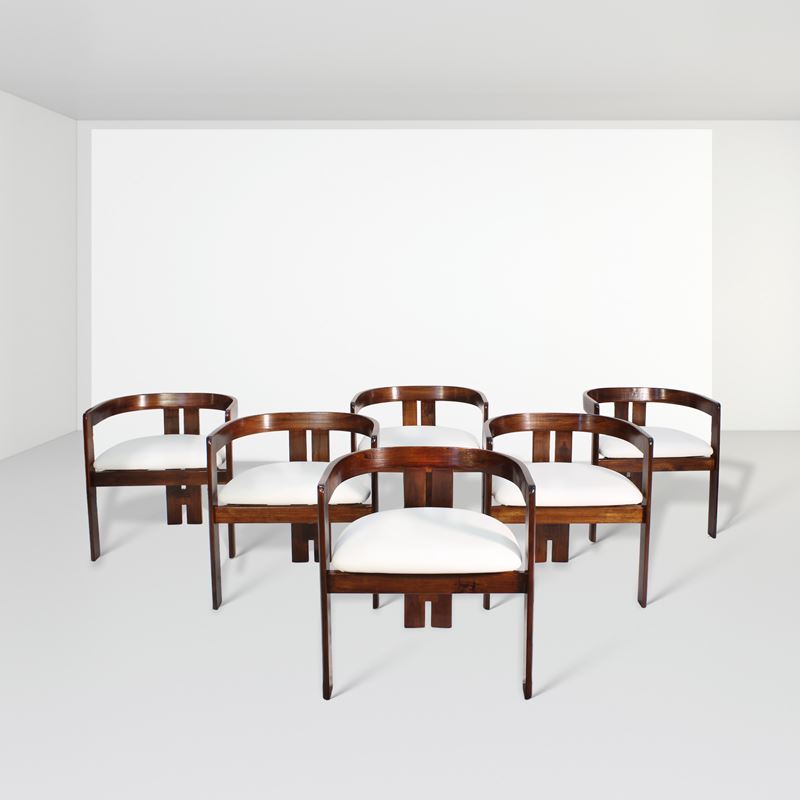 Tobia Scarpa, Sedie modello "Pigreco" (produzione Gavina), legno ed ecopelle, anni '50