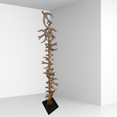 Manifattura tedesca, Scultura elettrificata in bronzo raffigurante rondini