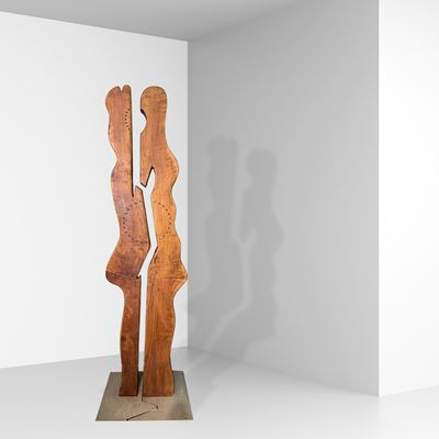 Giovanni Borgarello, "Lui e Lei" scultura in legno massello