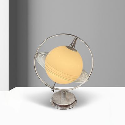 Manifattura italiana, Lampada da tavolo Saturno in metallo e vetro