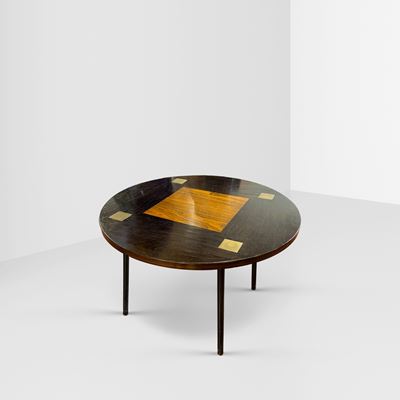 Ettore Sottsass, Coffee table in legno con inserti in ottone (anni '50)