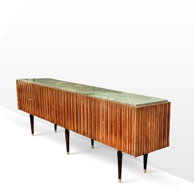Osvaldo Borsani (attribuito), Sideboard in legno con piano in marmo verde, anni '50