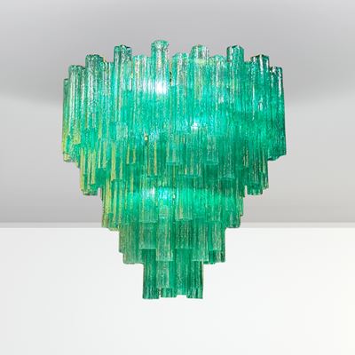 Manifattura di Murano, Lampada a sospensione “Bucali” in vetro verde (anni ’70)
