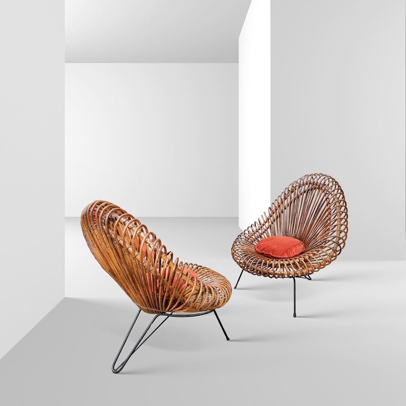 Janine Abraham e Dirk Jan Rol, prod. Edition Rougier, Coppia di poltrone in metallo verniciato, r...