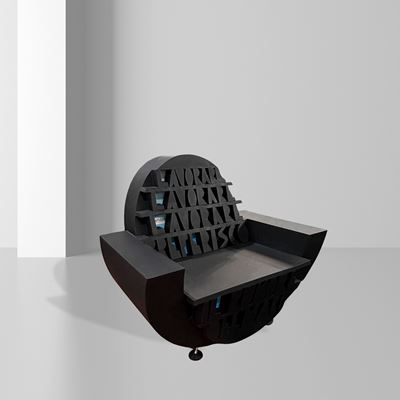 Ugo Nespolo, Poltrona mod. Lavorare Lavorare (Gugliermetto Experience, es. 19/50), struttura in a...