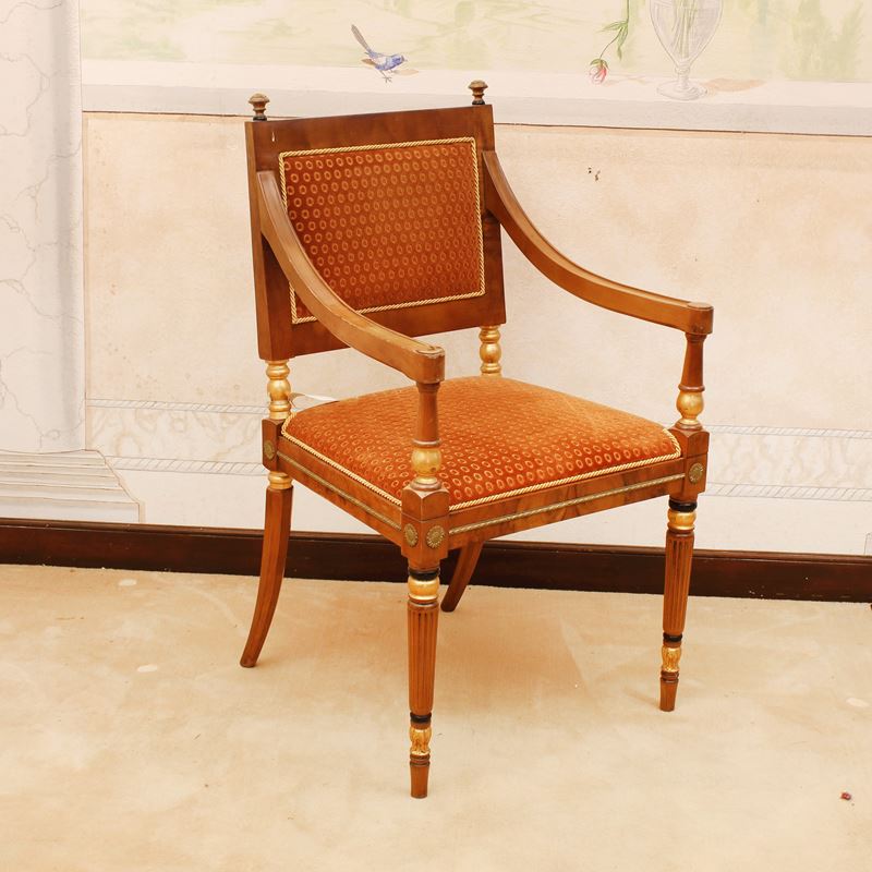 ♦ Poltrona in legno e legno dorato  (Italia, XX sec.)  - Asta Gli Arredi di Villa "Le Marchesane" - San Luca Casa d'Aste