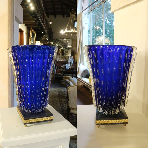 Coppia di vasi in vetro blu cobalto